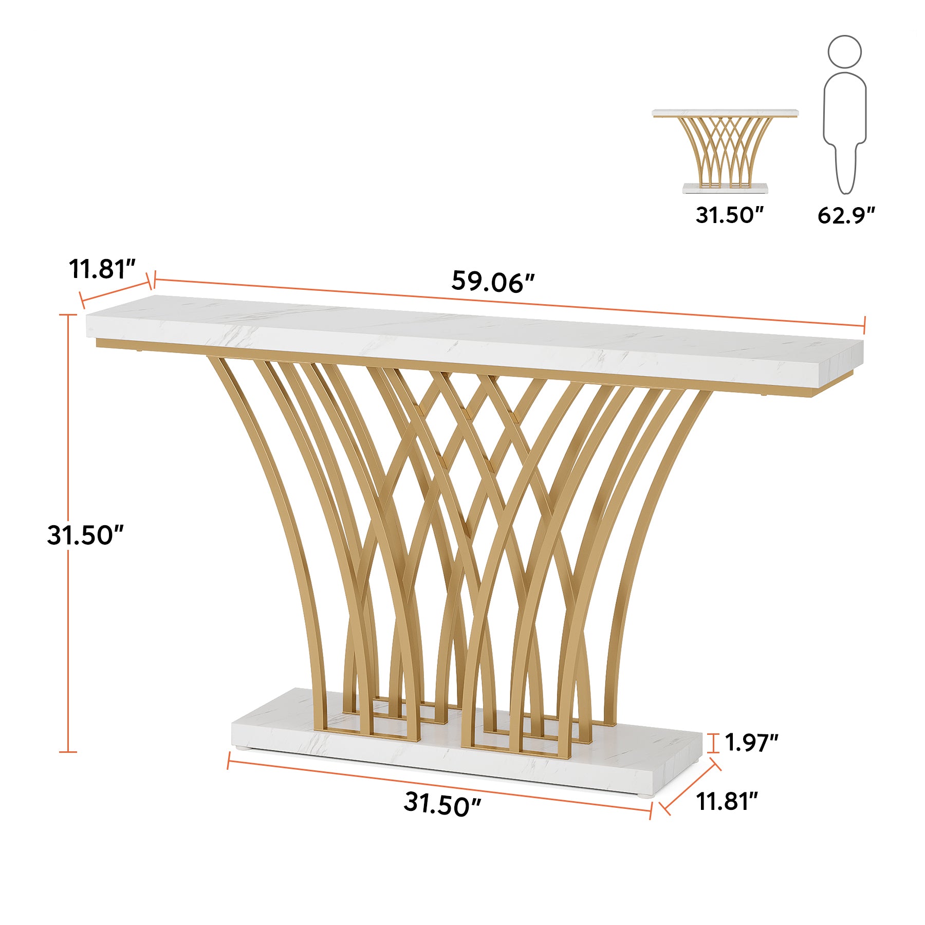 59" Faux Marble Console Table